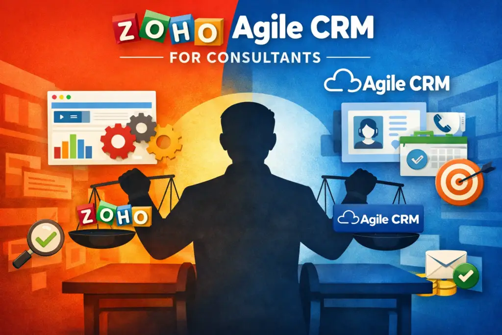 Zoho vs Agile CRM comparison for consultants showing scalable CRM vs budget CRM